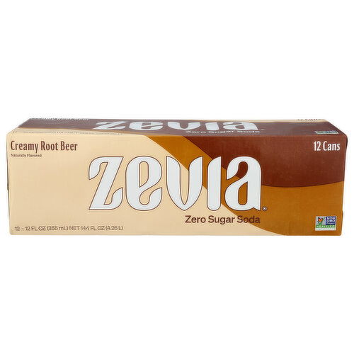 ZEVIA Zero Sugar Creamy Root Beer Soda - 12 Fluid Ounce - 12 Count