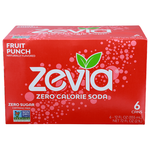 Zevia Fruit Punch Zero Calorie Soda - 12 Fluid Ounce - 6 Count