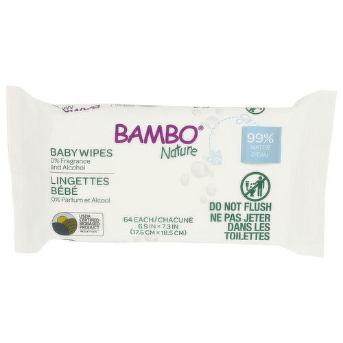 BAMBO NATURE Baby Wipes 99% Water - 64 Count
