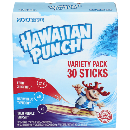 Hawaiian Punch Fruit Juicy Red Berry Blue Typhoon Wild Purple Smash Variety Pack - 0.1 Ounce - 30 Count