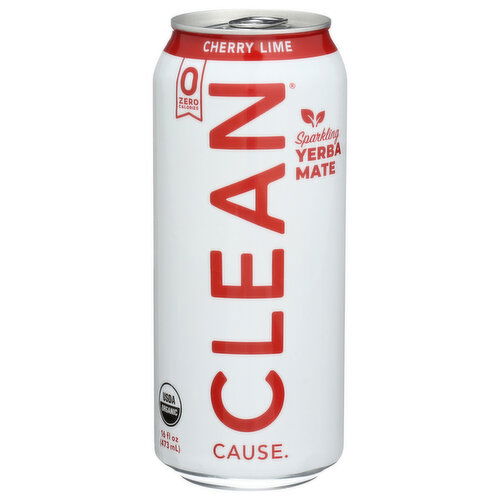 Clean Cause Yerba Mate Sparkling Zero Cal Cherry Lime - 16 Fluid Ounce