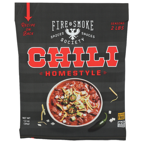 FIRE & SMOKE SOCIETY Pure Ground Chiles, Cumin, Mexican Oregano, Cinnamon, Cocoa a Rich And Robust Red Chili That's Great With Any Kind Of Meat Canned Tomatoes. Texas-Style-Flavors, But We Endorse Beans. Dry Seasoning Blend Original - 1.2 Ounce
