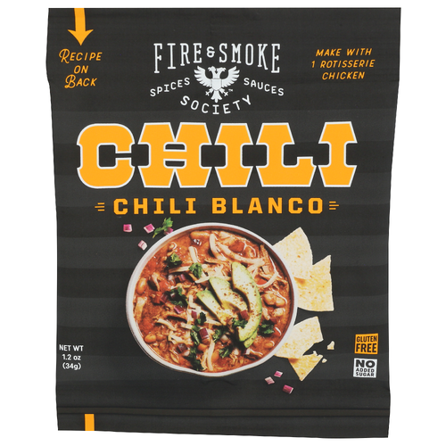 FIRE & SMOKE SOCIETY Guajillo Chiles, Roasted Garlic, Smoked Paprika, Cumin, Mexican Oregano a Rich, Creamy White Chili. Dry Seasoning Blend Blanco - 1.2 Ounce