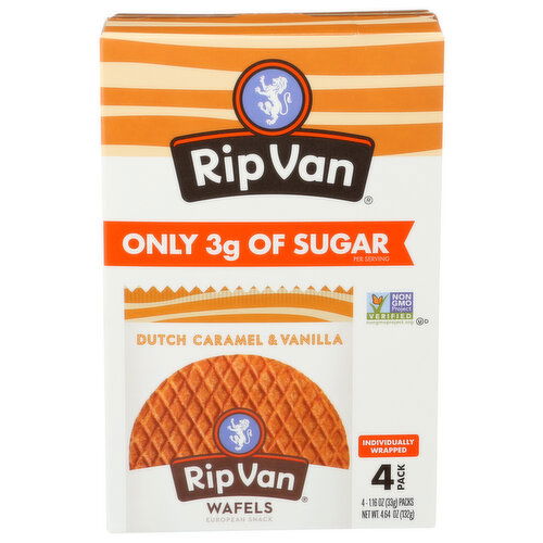 Rip Van Wafels Low Sugar Wafel Dutch Caramel & Vanilla - 1.16 Ounce - 4 Count