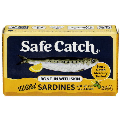 Safe Catch Wild Sardines In Olive Oil With Lemon, Bone-In Skin - 4.4 Ounce
