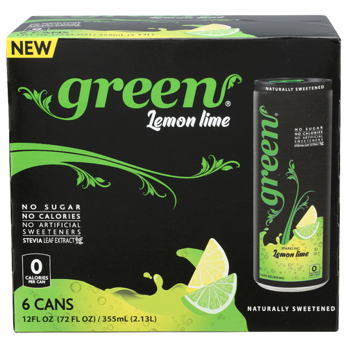 Green Lemon Lime Soft Drink, Naturally Sweetened, No Calories, Sugar, Preservatives, Artificial Sweeteners - 12 Fluid Ounce - 6 Count