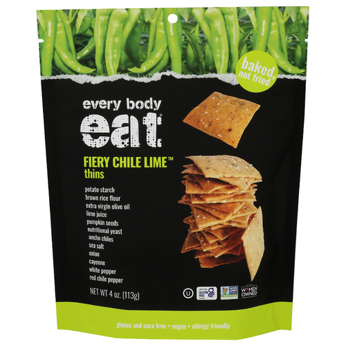 Every Body Eat Fiery Chile Lime Crackers Snack Thins - 4 Ounce