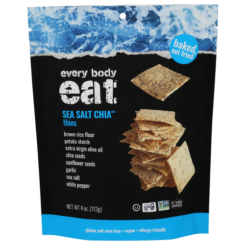 Every Body Eat Sea Salt Chia Crackers Snack Thins - 4 Ounce