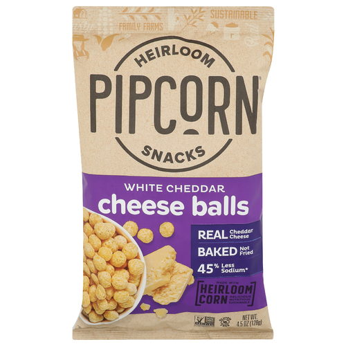 Pipcorn White Cheddar Cheese Balls Heirloom Snacks - 4.5 Ounce