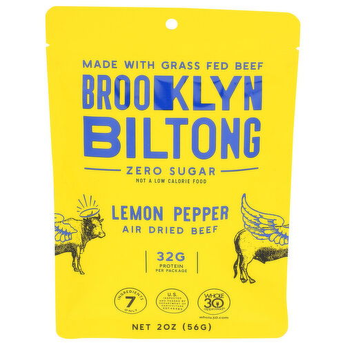 Brooklyn Biltong Grassfed Meat Snacks Lemon Pepper Thin Sliced Air-Dried Beef Jerky - 2 Ounce