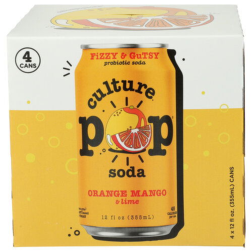 Culture Pop Soda Probiotic Orange Mango - 12 Fluid Ounce - 4 Count
