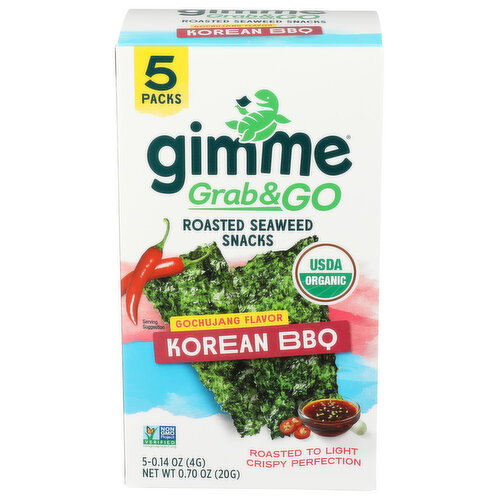 gimme Grab & Go Organic Korean BBQ Roasted Seaweed Snacks - 0.14 Ounce - 5 Count