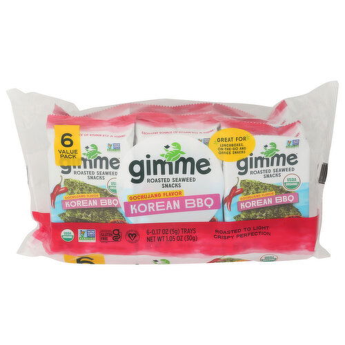 Gimme Organic Korean BBQ Roasted Seaweed 6PK - 0.17 Ounce - 6 Count