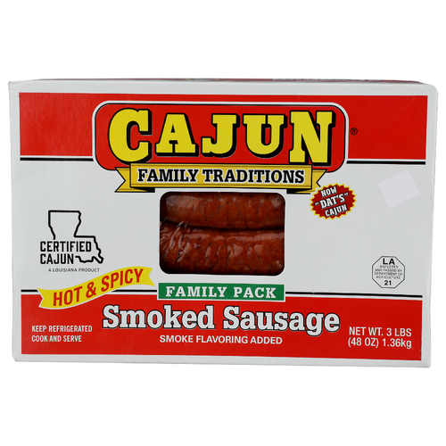 CAJUN FAMILY TRADITIONS Pack Hot & Spicy Smoked Sausage - 3 Pound