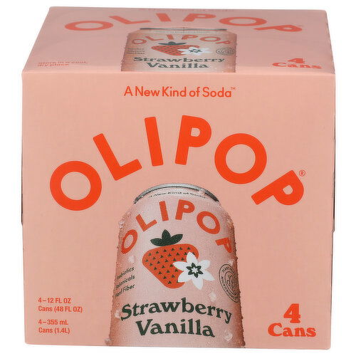 OLIPOP  Prebiotic Strawberry Vanilla Soda Pop - 12 Fluid Ounce - 4 Count