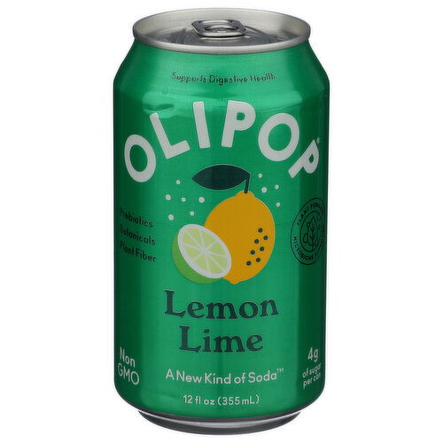 OLIPOP  Prebiotic Lemon Lime Soda Pop - 12 Fluid Ounce Image 1 of 4
