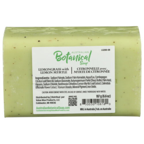Australian Botanical Soap Lemongrass With Lemon Myrtle Soap Bar - 187 Gram Image 1 of 3