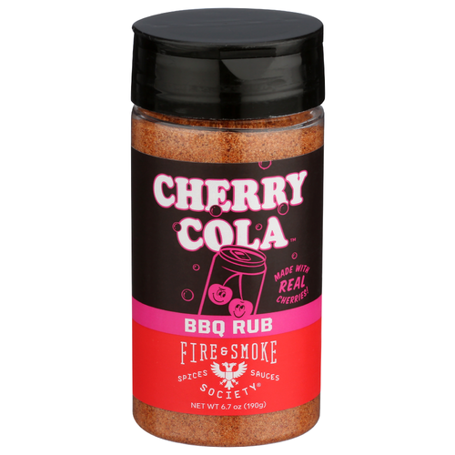FIRE & SMOKE Society Savory Spices With A Distinct Soda Pop Sweetness, Hit Of Tart Cherry, And Whiff Spices, Our Irresistible Blend Will Steal The Show At Any COOKOUT. Dry Seasoning Cherry Cola Medium - 6.7 Ounce