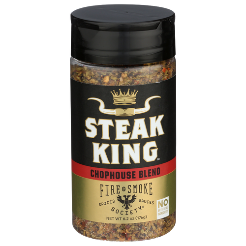 FIRE & SMOKE SOCIETY Cracked Black Pepper, Garlic, Salt, Plus a Few Secrets Robust, Savory Blend That Puts More Swagger In Any Cut Of Steak. Dry Seasoning King Medium - 6.2 Ounce