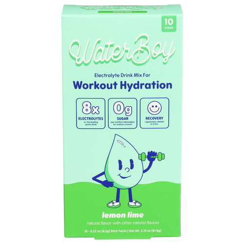 WATERBOY Workout Hydration Lemon Lime - 6.2 Gram - 10 Count