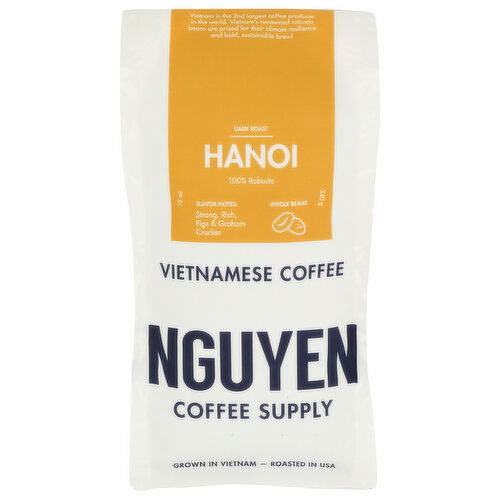 Nguyen Coffee Supply Hanoi Whole Bean Hanoi, 100% Robusta , Vietnamese Coffee, Dark Roast - 12 Ounce