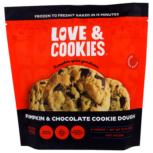 LOVE&COOKIES Pumpkin, Chocolate Chip, Spice Round Pumpkin Chip Frozen Gourmet Cookie Dough - 1.5 Ounce - 8 Count