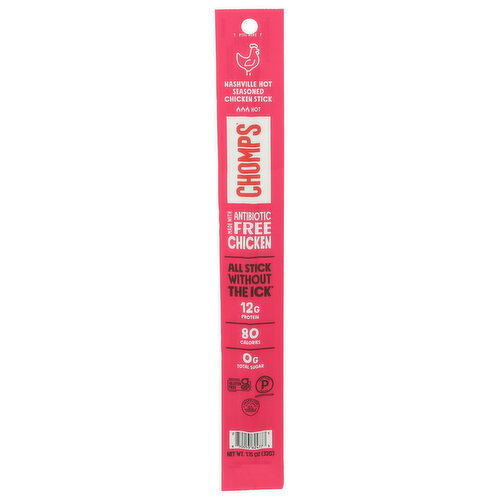 Chomps Spicy Nashville Hot Smoked Ready To Eat Chicken Meat Sticks - 1.15 Ounce