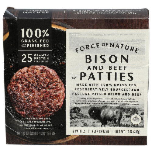 FORCE OF NATURE Patties Bison Beef Burger - 5 Ounce - 2 Count