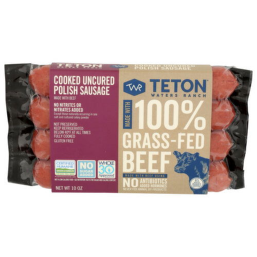 Teton Waters Ranch Sausage Polish Smoked Cooked Uncured 100% Grass-Fed Beef, Cooked - 10 Ounce Image 1 of 4