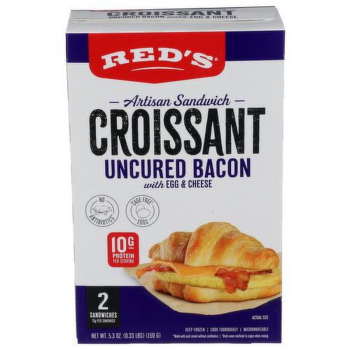 RED'S Egg Cheese & Uncured Bacon Croissant - 2.6 Ounce - 2 Count Image 1 of 3