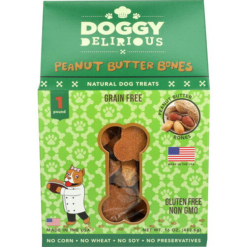 Doggy Delirious Dog Treats Grain Free Peanut Butter Bones - 1 Pound