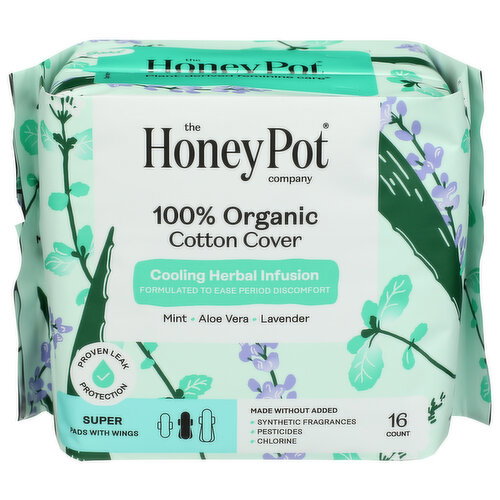 The Honey Pot Company Super Organic Top Sheet Herbal Menstrual Pads - 16 Count