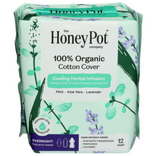 The Honey Pot Company Overnight Organic Top Sheet Herbal Menstrual Pads - 12 Count