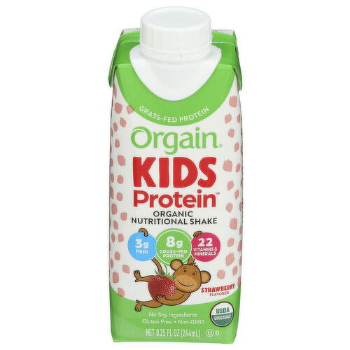 Orgain Strawberries Kids Protein Nutritional Shake Strawberry - 8.25 Fluid Ounce