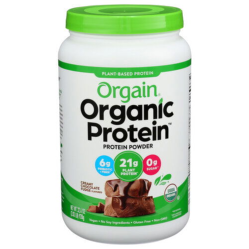 Orgain Chocolate Organic Protein Powder Plant Based Creamy Fudge - 32.4 Ounce