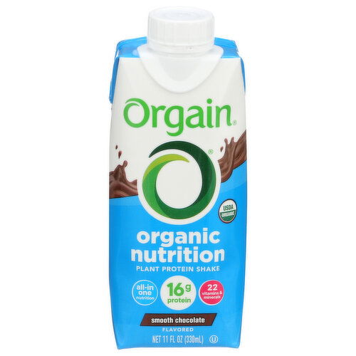 Orgain Smooth Chocolate Liquid Plant-Based Organic Nutrition Shake - 11 Fluid Ounce