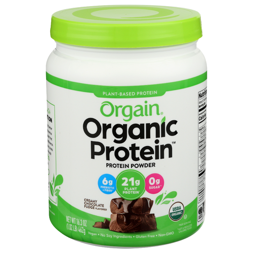 Orgain Chocolate Organic Protein Powder Plant Based Creamy Fudge - 16.3 Ounce