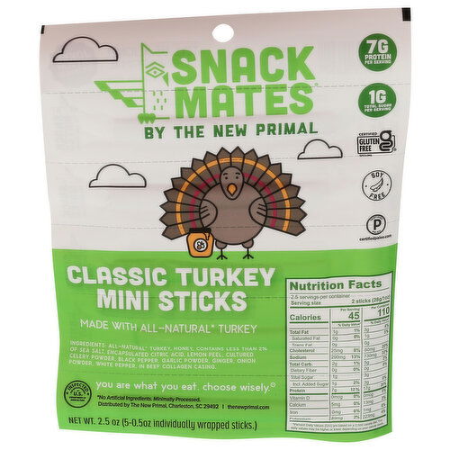 The New Primal Snack Mates Mini Turkey Sticks New Primal Meat Protein - 0.5 Ounce - 5 Count Image 1 of 4