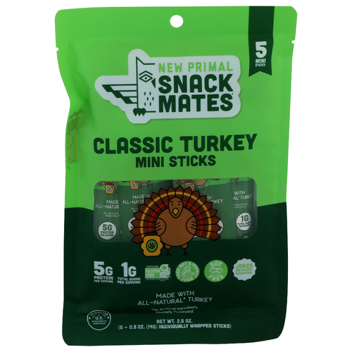 New Primal Snack Mates All Natural Mini Turkey Meat Sticks - 0.5 Ounce - 5 Count