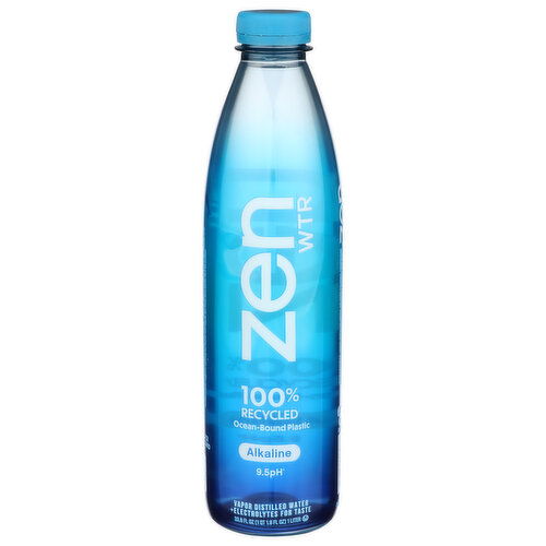 Zen Essentials Vapor Distilled Alkaline Water 100% Recycled Ocean-Bound Plastic Bottle Zenwtr 6 Pack 6PK - 33.8 Fluid Ounce