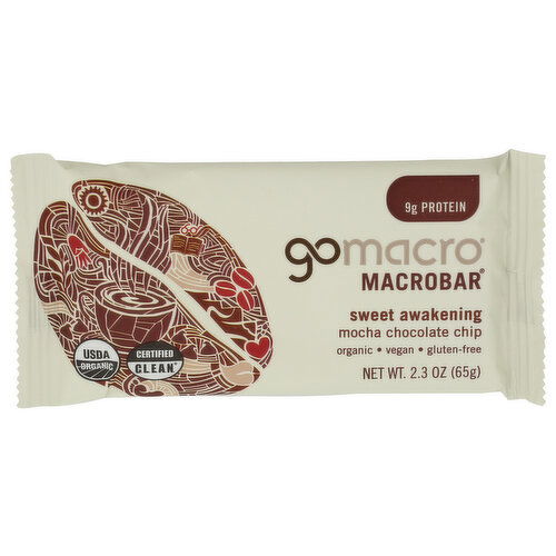 GOMACRO Mocha Chocolate Chip Certified Usda Organic, Vegan, Gluten-Free Nutritional Bar Macrobar - 2.3 Ounce