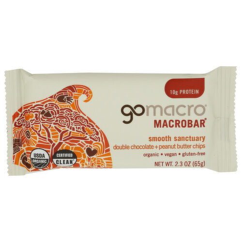 Gomacro Double Chocolate + Peanut Butter Chips Certified Usda Organic, Vegan, Gluten-Free Nutritional Bar Macrobar - 2.3 Ounce