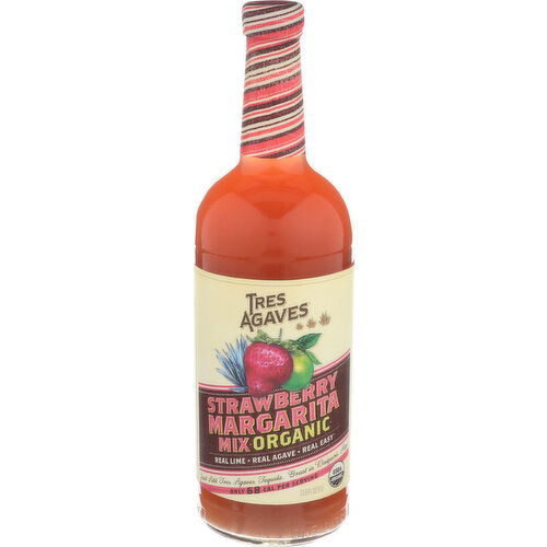 Tres Agaves Cocktail Mixer Organic Strawberry Margarita Mix - 33.8 Fluid Ounce