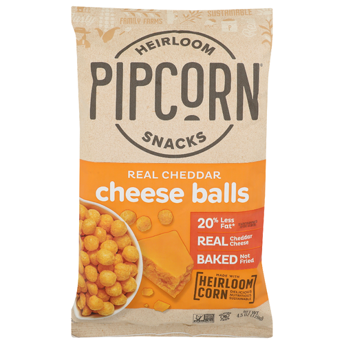 Pipcorn Real Cheddar Cheese Balls - 4.5 Ounce