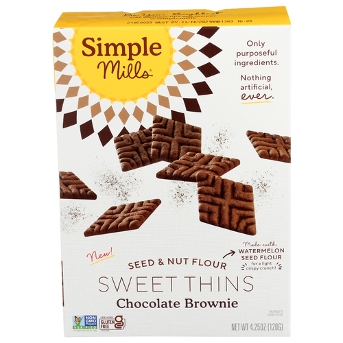 Simple Mills Chocolate Brownie Seed & Nut Flour Sweet Thins - 4.25 Ounce