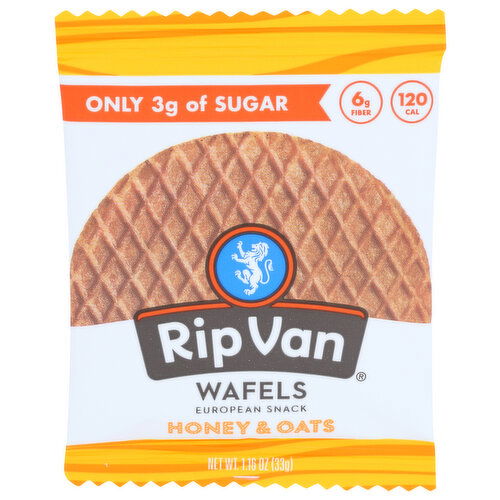 Rip Van Wafels Wafel Low Sugar Single Honey & Oats - 1.16 Ounce