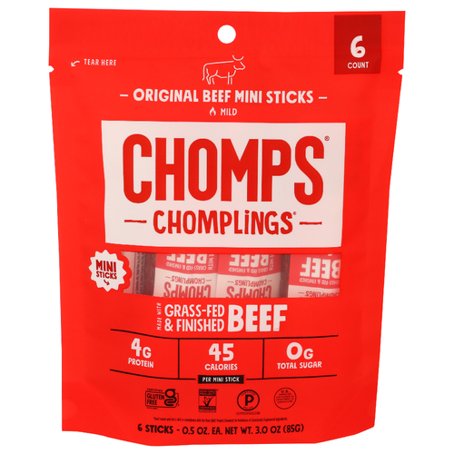 Chomps Chomplings Original Mini Beef Sticks - 0.5 Ounce - 6 Count