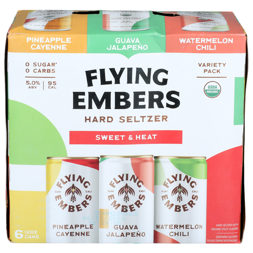 Flying Embers Pineapple Cayenne Guava Jalapeno Watermelon Chili Variety Pack Hard Seltzer - 6 Count Image 1 of 2