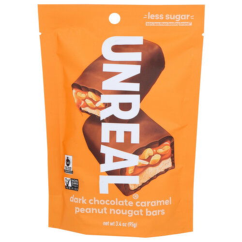 UNREAL Dark Chocolate Caramel Peanut Nougat Bars - 3.4 Ounce
