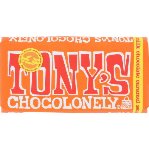 TONY's Chocolonely 32% Milk Chocolate Bar With Caramel And Sea Salt - 6.35 Ounce